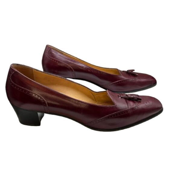Vintage Salvatore Ferragamo Burgundy Western Leather Pumps Size 10B - Picture 2 of 8